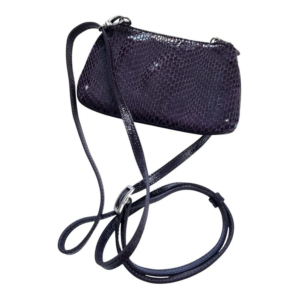 BRIGHTON Crossbody Purple Lucky Clover Heart Snakeskin Leather Mini Purse Clutch